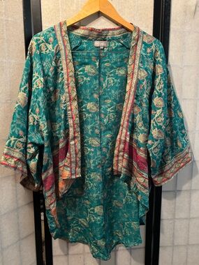 CHAI India Silk Blend Floral Kimono Cover Up